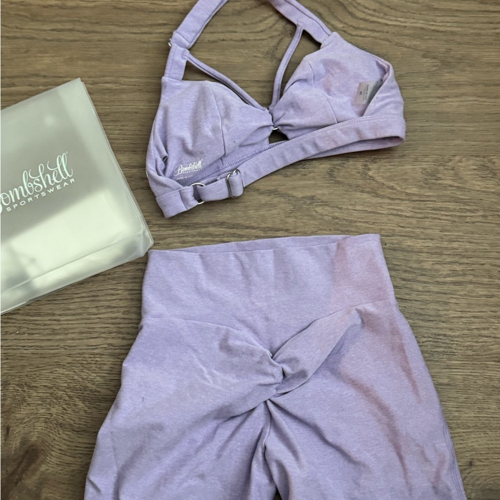 Bombshell Sportswear Lavender Sports Bra and Shorts Set - Picture 2 of 5